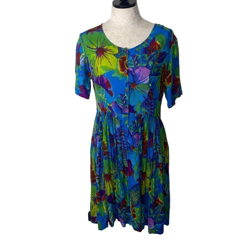 Phool Vintage 1990s Womens Dress Size Medium Multicolor Floral Midi India